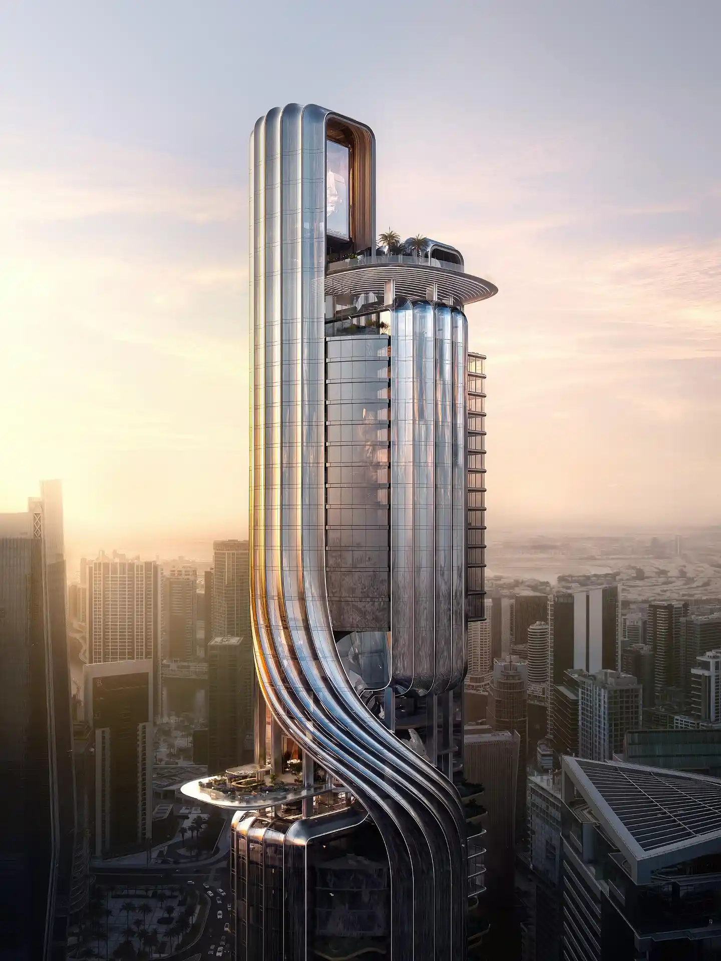 Dubai tower at sunset — developer render